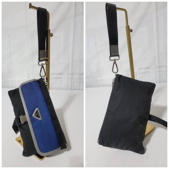 Authentic PRADA MILANO NYLON CLUTCH/WRISTLET BLUE/BLACK/GREY - Picture 3 of 11